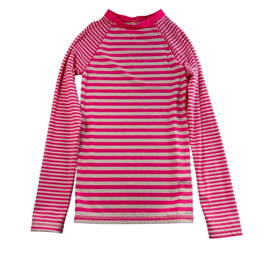 Boden 15 16 Youth Rash Guard Long Sleeve Swim Top Pink White Striped UPF 40+